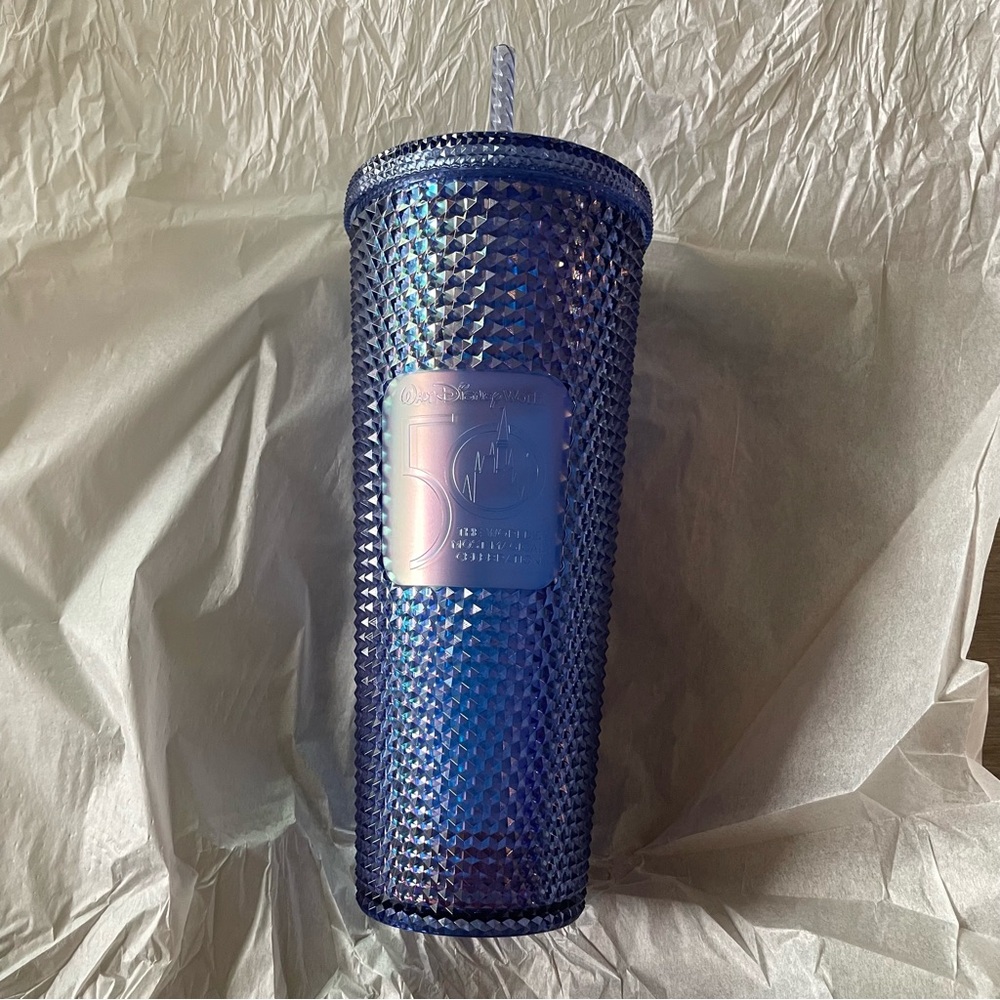 NWT WDW 50th Anniversary Geometric Starbucks Tumbler with Straw in Blue